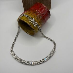 Brighton Silver Tone Scroll Heart Design Bib Crystal Necklace